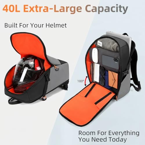 Motorcycle Helmet Backpack Large Capacity Reflective Waterproof Laptop Backpack with Padded Electronics Compartment Mochilas Para Motociclistas for Cycling Hiking Riding - style: Black
