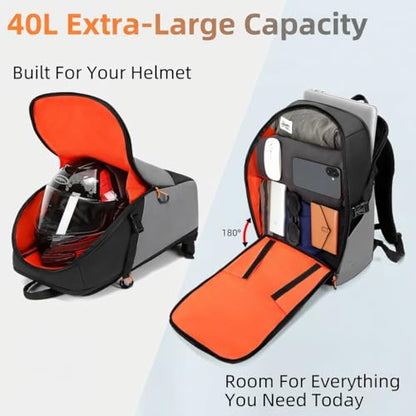 Motorcycle Helmet Backpack Large Capacity Reflective Waterproof Laptop Backpack with Padded Electronics Compartment Mochilas Para Motociclistas for Cycling Hiking Riding - style: Black