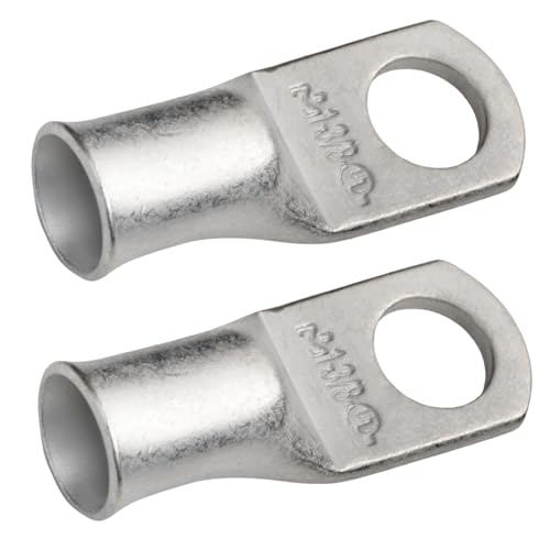 SELTERM 2pcs 1 AWG 3/8" Stud Tinned Copper Wire Lugs, Battery Lugs, Ring Terminals, Battery Cable Ends, 1 Gauge Ring Terminal Connectors, UL Marine Grade Electrical Battery Terminal Connectors - color: Tinned Copper Lugs, size: 1 Awg - 3/8" (M10) Ring