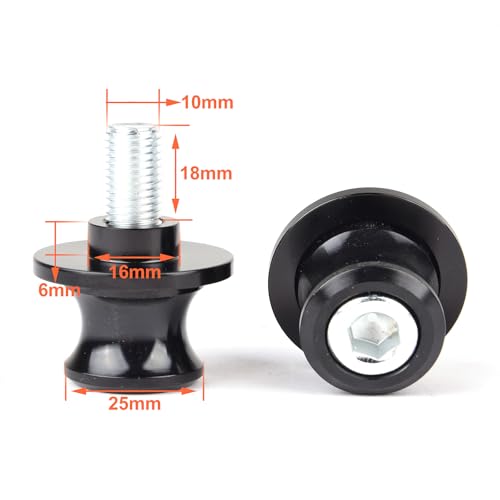 Goldfire 2pcs 10MM M10 X1.25 Motorcycle Swing arm Sliders Spools CNC Swing Arm Stand Screw for FZR 1000/600R/400 for Kawasaki Z750 /Z750S/ Z750R /ER-6F /ER-6N /Duke 125/200/390 (Black) - color: Black