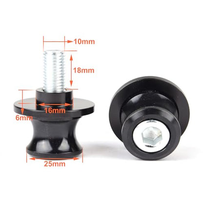Goldfire 2pcs 10MM M10 X1.25 Motorcycle Swing arm Sliders Spools CNC Swing Arm Stand Screw for FZR 1000/600R/400 for Kawasaki Z750 /Z750S/ Z750R /ER-6F /ER-6N /Duke 125/200/390 (Black) - color: Black