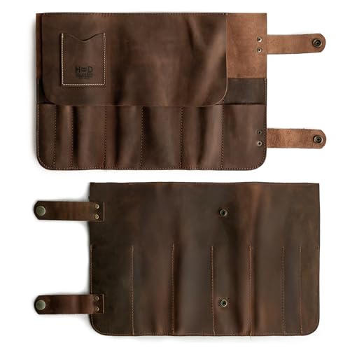 Hide & Drink, Snap Tool Roll Up Bag with 14 Slots, Portable Carry Case for Barbers, Salon Storage Organizer Pouch, Full Grain Leather, Handmade