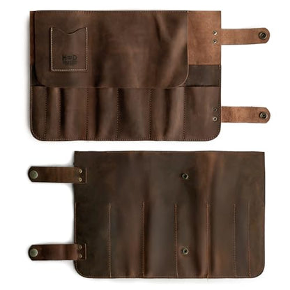 Hide & Drink, Snap Tool Roll Up Bag with 14 Slots, Portable Carry Case for Barbers, Salon Storage Organizer Pouch, Full Grain Leather, Handmade