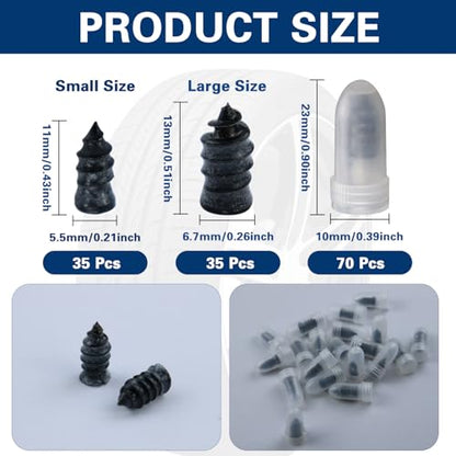 70 Pack Self-Service Rubber Tire Repair Nails, Fast Emergency Tubeless Vacuum Tire Puncture Repair Screws, Universal Fit for Cars, Motorcycles, Jeeps
