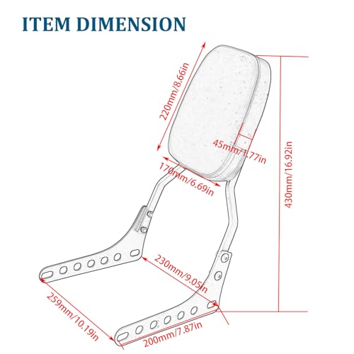 Passenger Sissy Bar Rear Backrest Pad for Harley Street Bob FXBB Softail Slim FLSL Deluxe FLDE Heritage Classic FLHC FLHCS 2018-2023, Black
