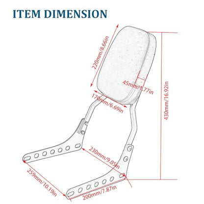 Passenger Sissy Bar Rear Backrest Pad for Harley Street Bob FXBB Softail Slim FLSL Deluxe FLDE Heritage Classic FLHC FLHCS 2018-2023, Black