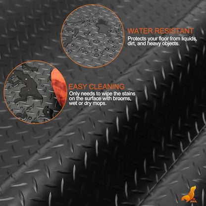 SEAL 4 x 8 FT Premium Garage Floor Mat, Solid 2.8mm Thick Lay-Flat Black Commercial Grade Heavy Duty Parking Mat for Golf Cart, Workbench, ATV, Water/Stain Resistant Runner (Embossed Diamond Plate) - size: 96"L x 48"W x 0.1"Th