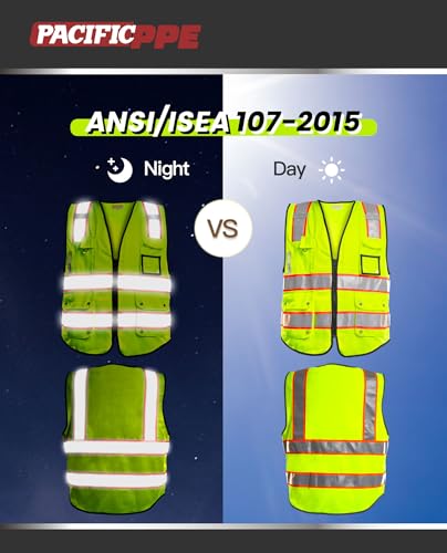 PACIFIC PPE 10 Pockets Class 2 Safety Vest for Men, 3M High Visibility Reflective Strips, Meets ANSI/ISEA Standard, Yellow, XX-Large - size: XX-Large