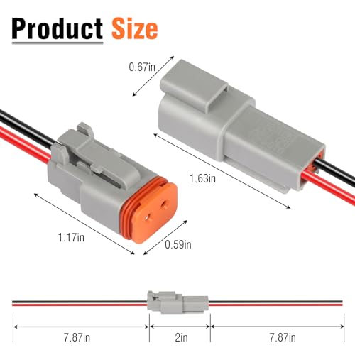 DT 2 Pin Waterproof Electrical Deutsch Connector Kit - 14 AWG Wire, Male & Female Plug Automotive Wiring Harness for Car, Truck, Boat, Motorcycle, LED Light - 3 Pack (Grey) - size: 14AWG
