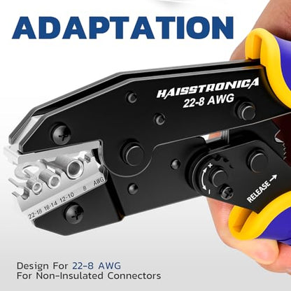 haisstronica Crimping Tool for Non-Insulated Terminal,AWG 22-8 Ratchet Wire Crimper Tool,Wire Terminal Crimper HS-7327
