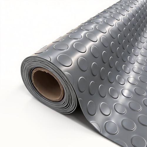 StellarStar 4x8 FT Garage Floor Mat, 2mm Thickened PVC Coin Pattern Garage Mat with 20PCS Tapes, Rubber Flooring Rolls for Under Car, Non-Slip Rubber Motorcycle Mat for Golf Cart, Trailer, Gray - color: Gray(Coin), size: 4x8 FT