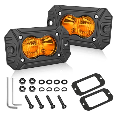 Amber Flush Mount LED Pods, AKD Part CREE LED Flush Bumper Lights 40W Spot Flood Combo Offroad Driving Light Amber LED Fog Chase Lights Pods for Trucks Pickup SUV UTV ATV - color: Amber Flush