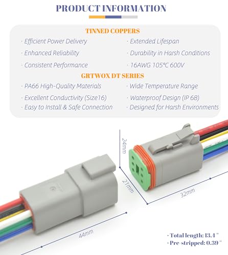 DT 2 Sets 4 Pin Connector Kit Waterproof Electrical Connector 16 AWG Male and Female Automotive Wire Connectors for Car Truck Boat (4 Pin 2 Sets) - size: 4 Pin 2 Sets