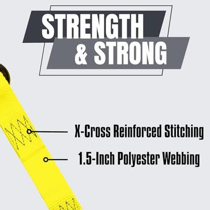 Ratchet Tie Down Straps, 1.5 inch x 12ft, 4400 LBS Break Strength for ATV, UTV, Motorcycle, Pickup Truck, Trailer, Rubber Coatded S-Hook and Soft Loop-4 Pack - color: Yellow