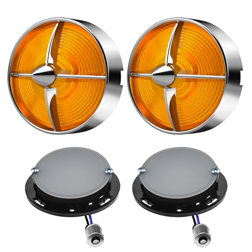 Motorcycle LED Turn Signals With 3 1/4" Amber Lens Covers 2 Pack, 1156 Signal Contact Amber Turning Light Lamp Universal Fit Harley Softail Road King Street Glide Ultra Classic Accessories - color: 3 1/4" round Amber lenses with 1156 LED