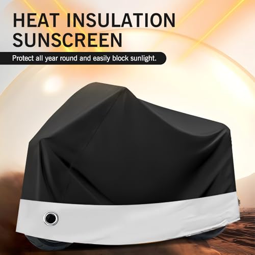 1 PC 190 T Car Cover, 104.33" x 49.21" x 41.33" Indoor and Outdoor Rain Cover with Wind Buckle, Motorcycle Body Dust Cover with Locking Hole, Universal for Most Motorcycles (Black & Silver)
