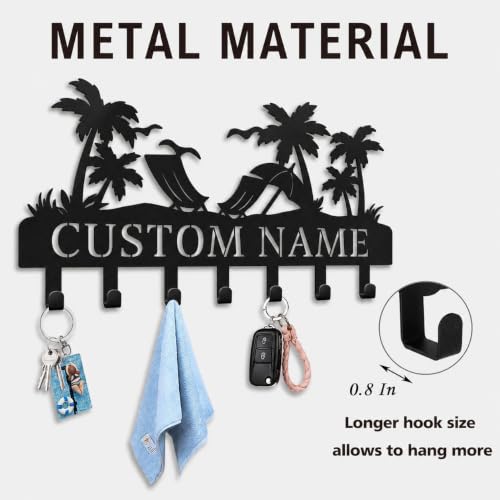 Personalized Key Holder for Wall, Custom Metal Key Hooks with Name | Rust-proof beach design rack for keys, hats, bags and leashes, with free hardware, ideal housewarming gift - color: Beach