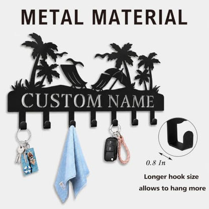 Personalized Key Holder for Wall, Custom Metal Key Hooks with Name | Rust-proof beach design rack for keys, hats, bags and leashes, with free hardware, ideal housewarming gift - color: Beach