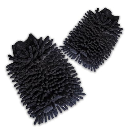 2 PCS Car Microfiber Wash Mitt, 5.51In X 9.05In Chenille, for Car Washing, Elastic Cuff Multi-Purpose Wash Mitt Cleaning Kit (Black)