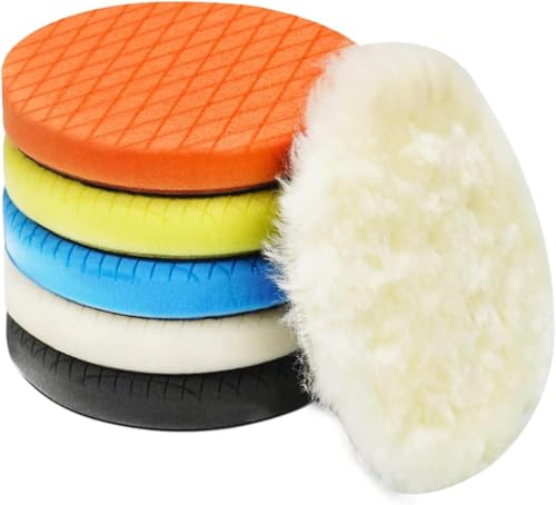 Autolock 6" Buffing Polishing Pads, 6Pcs 6.5inch 165mm Face for 6 Inch Backing Plate Compound Buffing Sponge and Woolen Pads Cutting Polishing Pad Kit for Car Buffer Polisher, Polishing and Waxing - size: 6.5 Inch