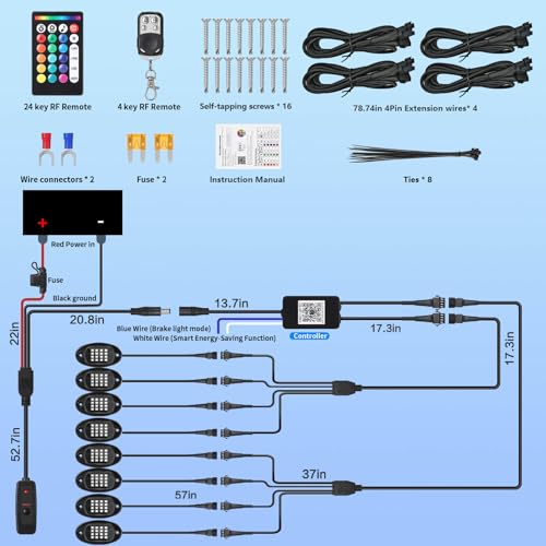 8Pods RGB LED Rock Lights for Jeep Trucks Golf Cart ATV UTV RZR SUV Offroad, Multicolor Underglow Light Kit with APP/RF Remote Dual Zone Neon Vehicle Accent Underbody Light 12V Waterproof - size: 8Pods