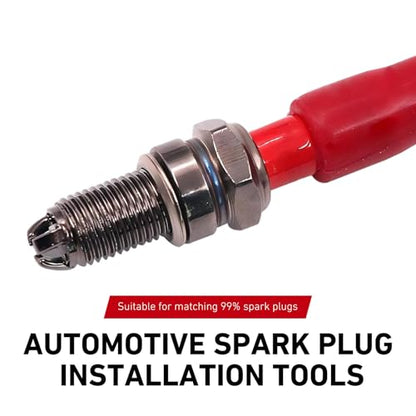 Car Spark Plug Socket, Portable Double-Hole Spark Plug Installation Removal Tool, Reusable Rubber Insulated Sleeve Wrench, Universal for Most Cars, Motorcycles (Red)