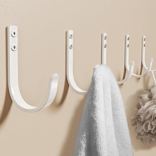 Wall Hooks for Hanging Towel/Coat - 22LB Screw in Metal Hanger Wall Mount, for Outdoor, Closet, Door, Bathrooms, for Backpack, Robe, White 5 Pack - color: White, size: 5 Pack
