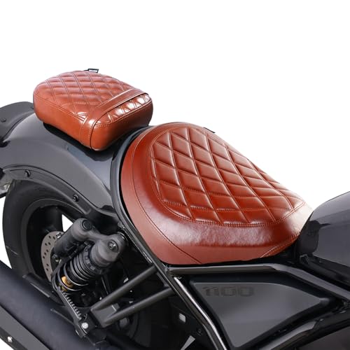 Motorcycle Rider & Passenger Comfort Seat Fit for Rebel 1100 CMX1100 2021 2022 2023 2024 2025 2026, Front Rear Solo Saddle Back Cushion Pillion Pad, Brown Stitching - color: Front & Rear - Brown-A