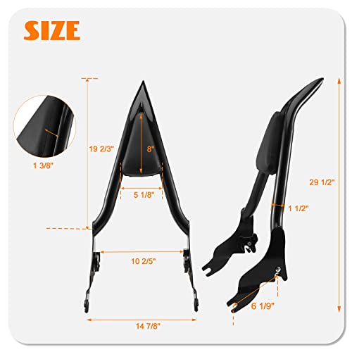 Sissy Bar For Harley Touring 28" Detachable Rear Passenger Backrest Quick Release Compatible With Road King Road Glide Street Glide Electra Glide Road King 2009-2026 - color: Black-One Pice Fit '09-Up