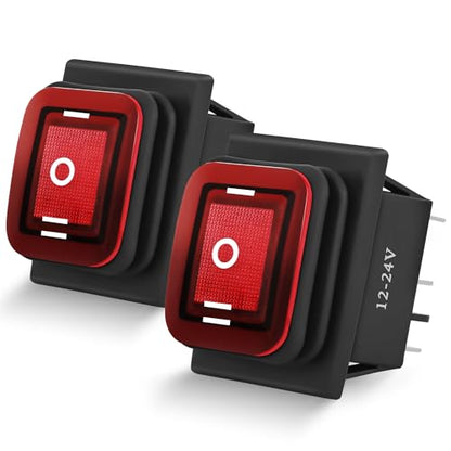 Nilight 6Pin On Off On Rocker Switch 2PCS Red LED Lighted IP67 Waterproof DPDT 3 Position Latching 20A 12VDC 125VAC Motor Toggle for Car Boat Automotive Vehicles - color: On Off On 2PCS