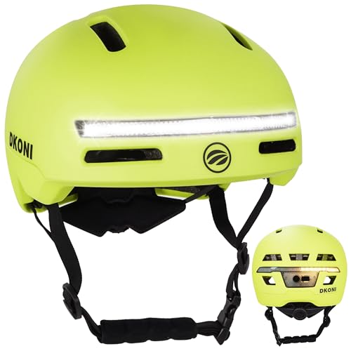 DKONI Bike Helmet with Turn Signals, USB Rechargeable Cycling Helmet for Adult, Brake Light & Front Rear LED Lights, Urban Commuter Bicycle Helmet for Men Women - color: Yellow, size: L: 22″-24″ (56-61 cm)