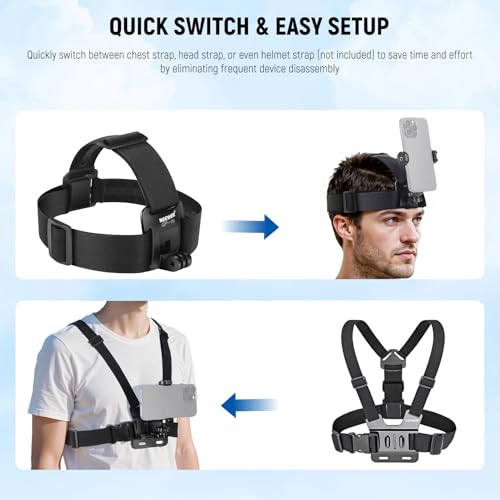 NEEWER Mobile Phone Chest Mount Head Strap Mount, Quick Release POV Vlog Accessory Kit for Video Recording, Compatible with iPhone GoPro Hero Insta360 DJI AKASO Action Camera, GP-74 - style: GP-74 Accessory