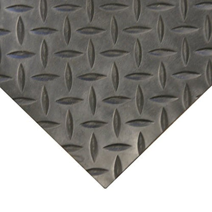 Rubber-Cal Diamond-Plate Rubber Flooring Roll - 3 mm x 4 ft x 5 ft Roll - Black - size: 60"L x 48"W x 0.1"Th