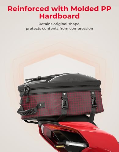 KEMIMOTO Motorcycle Tail Bag, Dual Use Motorcycle Rear Seat Bag with Waterproof Rain Cover, 22L-34L Expandable Motorbike Helmet Bag Luggage Storage Backpack with 6 straps - size: 22L-34L
