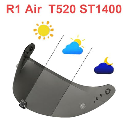R1 Air Helmet Visor Replacement,Tinted Motorcycle Helmet Face Shield Windshield Lens for R1,R1 Air,R1 EVO,T520,ST1400,391 (Photochromic Light/Deep Black) - color: Photochromic Light/Deep Black