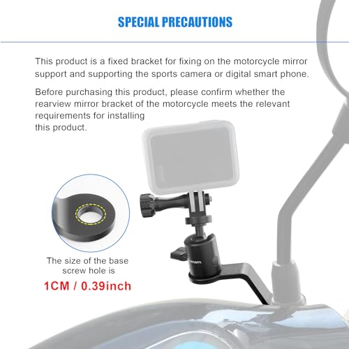 Forevercam Aluminum Motorcycle Mirror Mount for Gopro Hero 13 12 11 10 9 8 DJI Osmo Insta360 AKASO and Other Action Camera 360 Degree Rotation