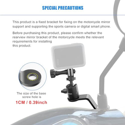 Forevercam Aluminum Motorcycle Mirror Mount for Gopro Hero 13 12 11 10 9 8 DJI Osmo Insta360 AKASO and Other Action Camera 360 Degree Rotation