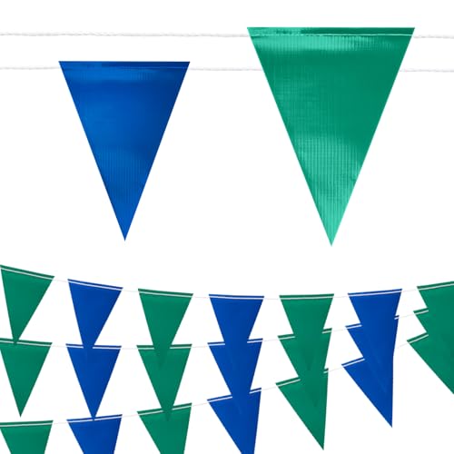 Safety Warning Pennant Banner Flags – 105FT OSHA High Visibility Colored Triangle Flags for Construction Zones, Roadwork, and Hazard Areas (BLUE+GREEN, 45pcs,105ft) - color: BLUE+GREEN
