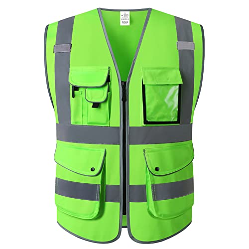 XIAKE 9 Pockets Class 2 High Visibility Reflective Safety Vest for Men Women,Meets ANSI/ISEA Standard - color: Green, size: XX-Large