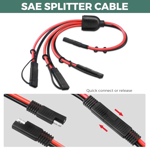 10AWG SAE Y Splitter Cable, 1 to 3 SAE Quick Disconnect Adapter | DC Power Automotive Extension Cord, Heavy Duty, 3-Way SAE Connector,For Car Motorcycle RV Solar Battery Connection - size: 10AWG 3Way Splitter