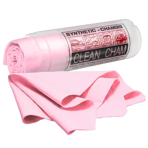 HARFINGTON Car Premium Shammy Cloth 26" x 16.9" PVA Chamois Wash Drying Towel Ultra Absorbent No Scratches in D Shaped Bucket for Cars Motorcycles Mirrors Glass Countertops Phone Laptop, Pink - color: Pink