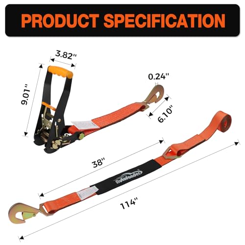 Heavy Duty 4 Pack Axle Tie Down Straps for Trailers-2" x 114" Car Hauler Straps with Snap Hooks-10,000 lbs Break Strength, 3300 lbs Capacity - DOT Certified Wheel Ratchet Tie Downs (Orange) - color: ProSeries Orange