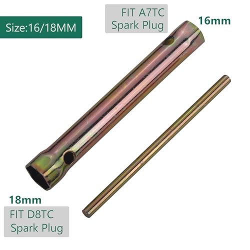 18MM Motorcycle Ignition Spark Plug Spanner Wrench Socket Tool -16-18mm(5/8-45/64'') Double Ended with 2 D8TC A7TC Spark Plug