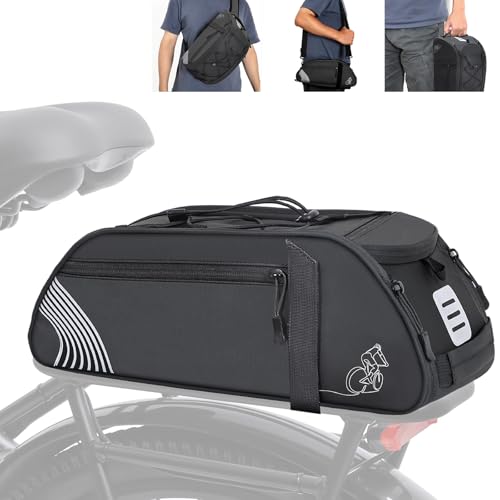 YEEGO DIRECT Bike Rack Bag, 14L Expandable Capacity Bike Bags for Bicycles Rear Rack,Water-resistant Bike Trunk Bag, Bike Panniers Reflective Design, Crossbody Shoulder Bag for Commuting Outings - color: Black