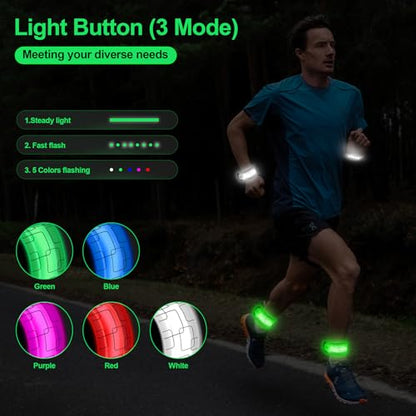 LED Armband Rechargeable for Night Running Walking(2 Pack), High Visibility LED Slap Armband Reflective Running Gear, 6 Colors & 3 Modes Adjustable Light Up Armbands for Men Women Kids