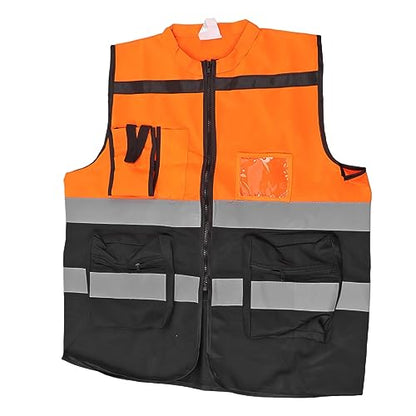 Reflective Safety Vest with Zipper for Motorcycle Riding & Traffic Management - High Visibility Orange XL