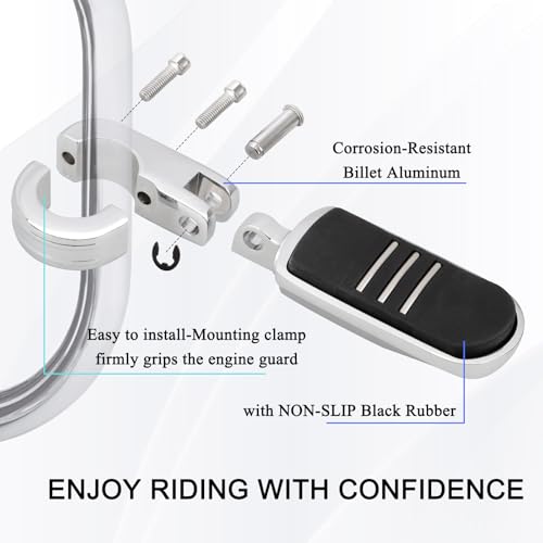 1.25" (32mm) Adjustable Highway Foot Pegs w/Mounting P-Clamps for Harley Davidson Touring Street Glide/Road Glide/Electra Glide/Road King Motorcycle with 1-1/4" Crash Bar,CHROME#1