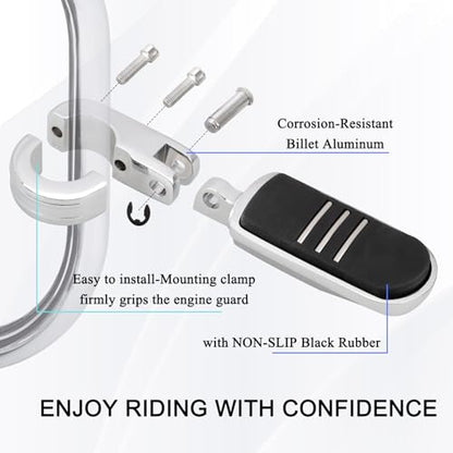 1.25" (32mm) Adjustable Highway Foot Pegs w/Mounting P-Clamps for Harley Davidson Touring Street Glide/Road Glide/Electra Glide/Road King Motorcycle with 1-1/4" Crash Bar,CHROME#1
