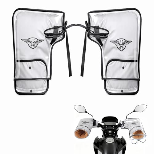 Motorcycle Handlebar Muffs - Thermal Bike Mittens with Reflective Strip, Waterproof PVC Pocket ATV Hand Warmers, Windproof & Coldproof Handlebar Cover Gloves for Cold Weather Cycling - color: Silver