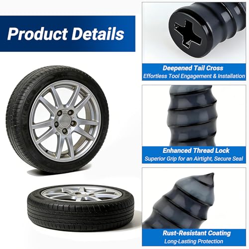 Tire Repair Rubber Nail Kit, Premium Spiral Screw-in Tire Plugs with 2 Sizes, Emergency Roadside Flat Tire Fix Tool for Car Truck Motorcycle Tractor ATV SUV - Fast Self Service Repair, 61 PCS - size: 60 PCS + Screwdriver